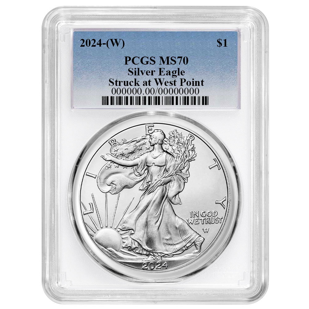 2024 (W) $1 American Silver Eagle PCGS MS70 Blue Label White Frame