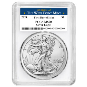 2024 $1 American Silver Eagle PCGS MS70 FDOI West Point Label White Frame