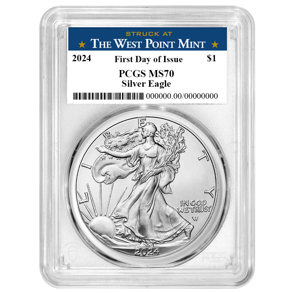 2024 $1 American Silver Eagle PCGS MS70 FDOI West Point Label