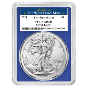 2024 $1 American Silver Eagle PCGS MS70 FDOI West Point Label Blue Frame
