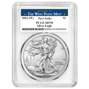 2024 (W) $1 American Silver Eagle PCGS MS70 FS West Point Label White Frame