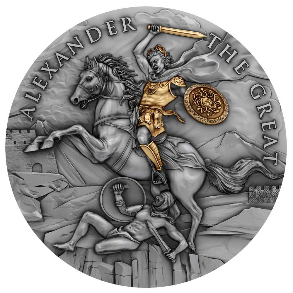 2023 $5 Niue Alexander the Great 2 oz High Relief Silver Antiqued and ...