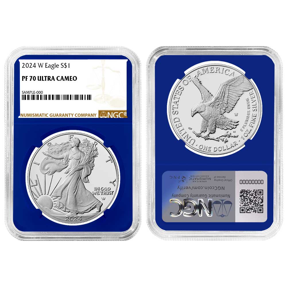 2024-W Proof $1 American Silver Eagle NGC PF70UC Brown Label Blue