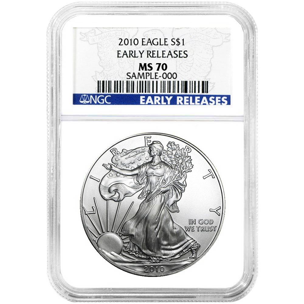 2010 $1 American Silver Eagle NGC MS70 ER Blue Label