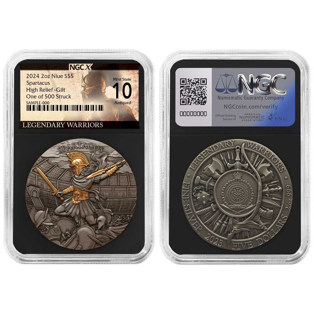 2024 Spartacus 2 oz High Relief Silver Antiqued & Gold Gilded NGCX