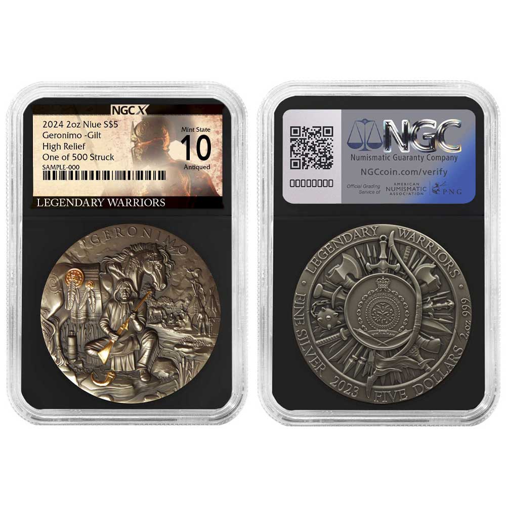 2024 Geronimo 2 oz High Relief Silver Antiqued & Gold Gilded Coin