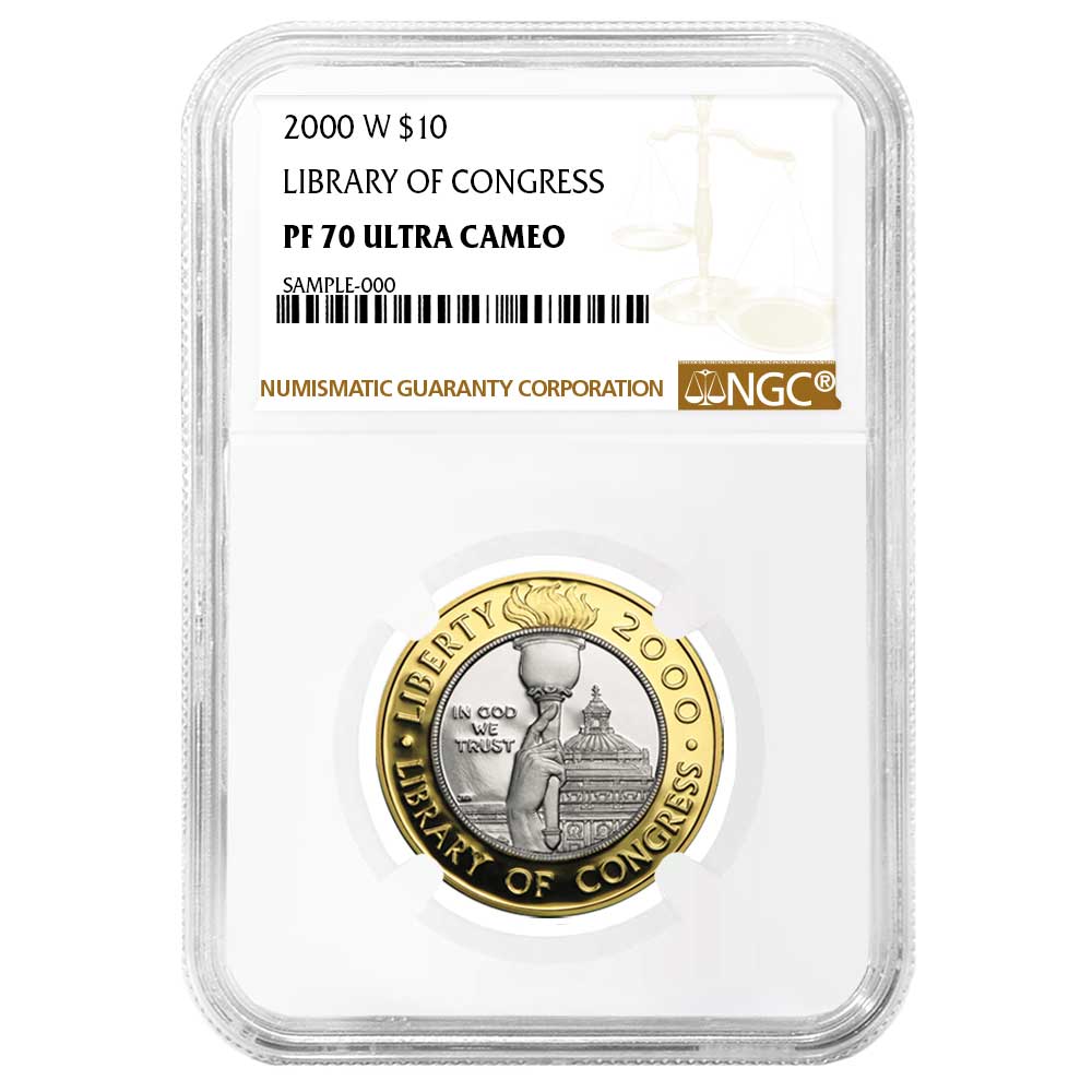 2000-W Proof $10 Bimetallic Library of Congress NGC PF70UC Brown Label
