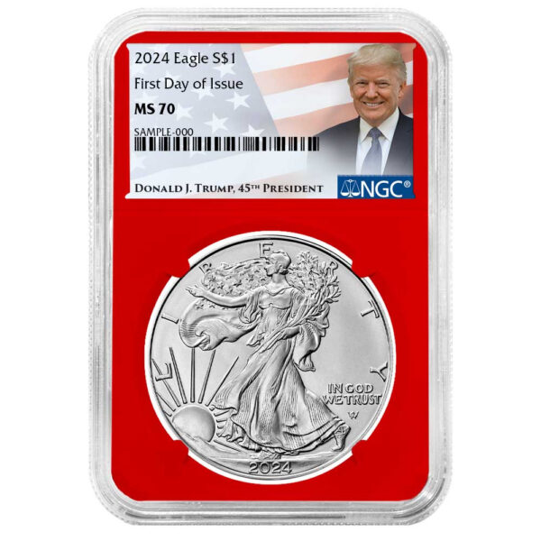 2024 1 American Silver Eagle NGC MS70 FDI Trump Label Red Core