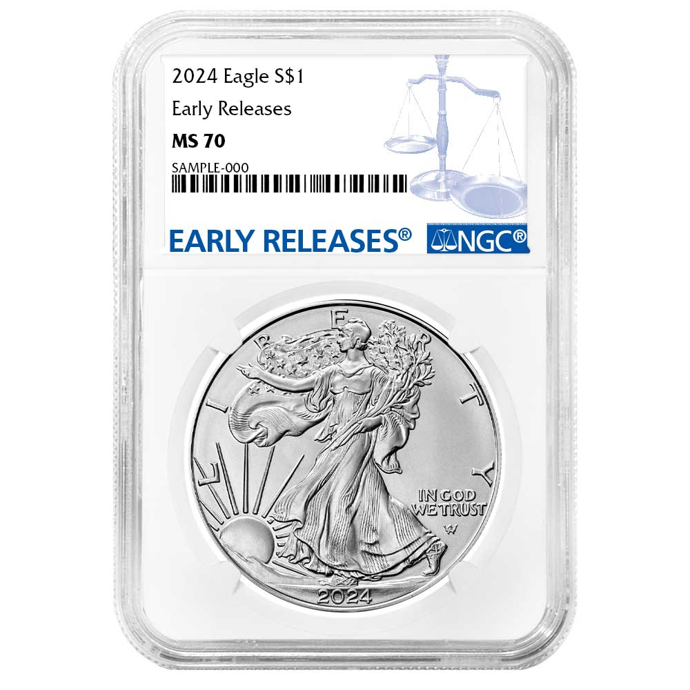 2024 $1 American Silver Eagle NGC MS70 ER Blue Label - Pinehurst Coins