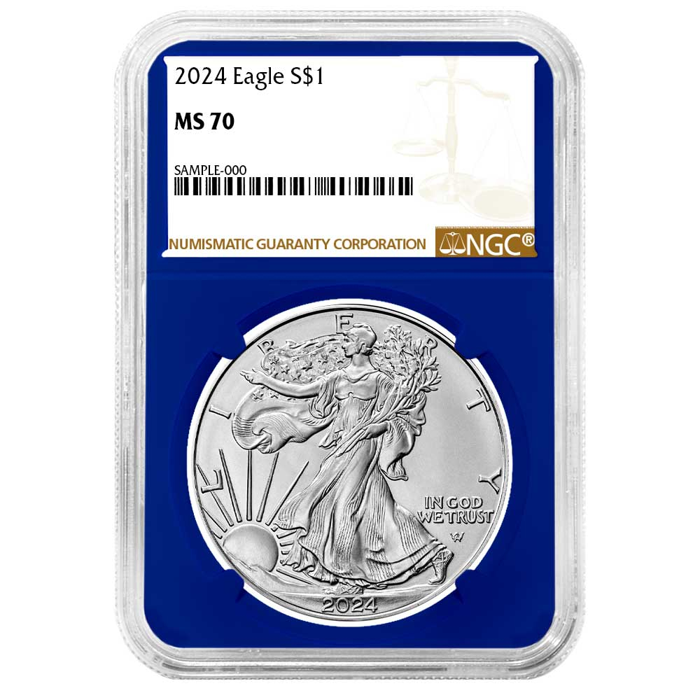 最新作　2024 NGC MS-70 イーグル銀貨　ブラウンラベル 2024 $1 American Silver Eagle NGC MS70 Brown Label Blue Core