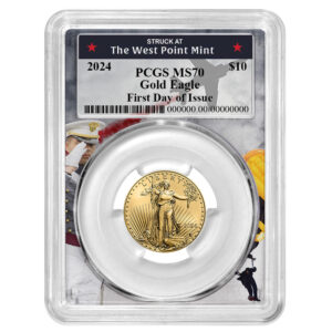 2024 $10 American Gold Eagle 1/4 oz PCGS MS70 FDOI West Point Frame