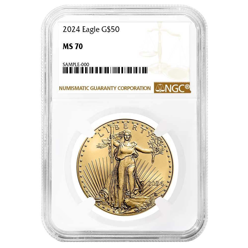 最新作　2024 NGC MS-70 イーグル銀貨　ブラウンラベル 2024 $50 American Gold Eagle 1 oz NGC MS70 Brown Label - Pinehurst