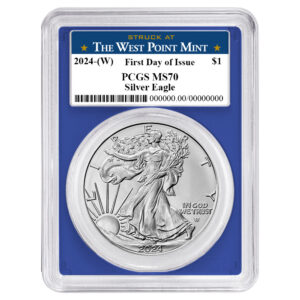 2024 (W) $1 American Silver Eagle PCGS MS70 FDOI West Point Label Blue Frame