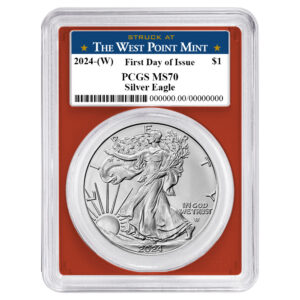 2024 (W) $1 American Silver Eagle PCGS MS70 FDOI West Point Label Red Frame