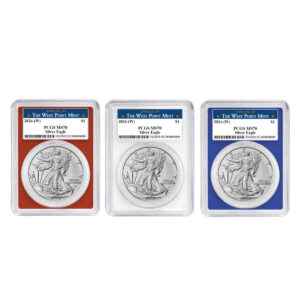 2024 (W) $1 American Silver Eagle 3pc Set PCGS MS70 West Point Label Red White Blue
