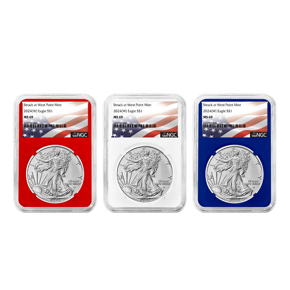 2024 (W) $1 American Silver Eagle 3pc Flag Label - Pinehurst Coins