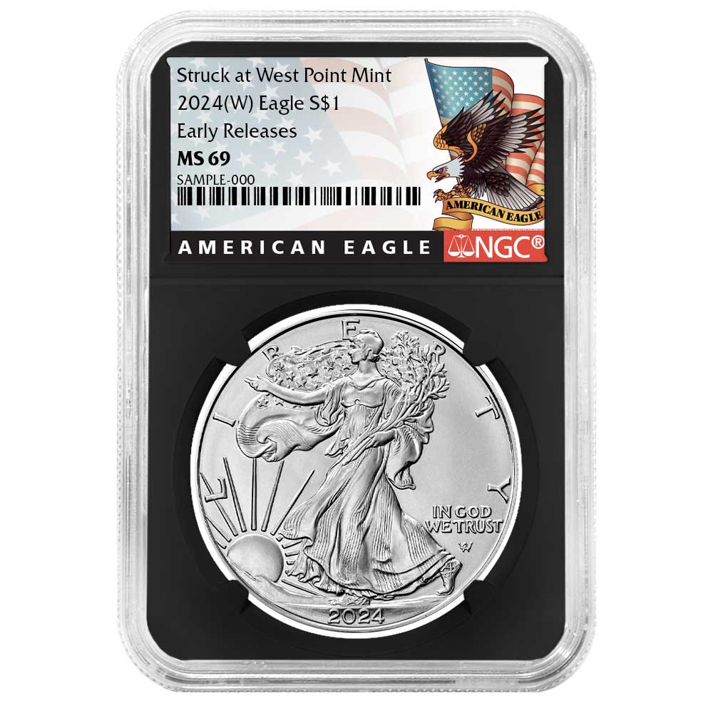 2024 (W) $1 American Silver Eagle NGC MS69 ER Black Label Retro