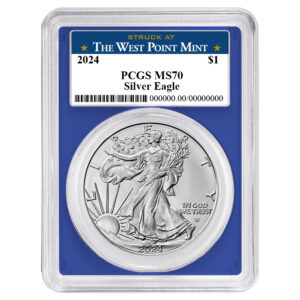 2024 $1 American Silver Eagle PCGS MS70 West Point Label Blue Frame