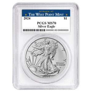 2024 $1 American Silver Eagle PCGS MS70 West Point Label White Frame