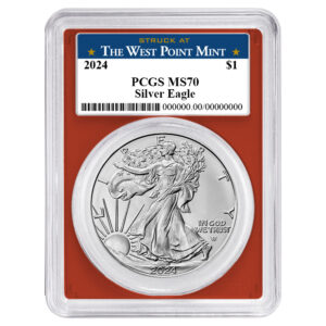 2024 $1 American Silver Eagle PCGS MS70 West Point Label Red Frame