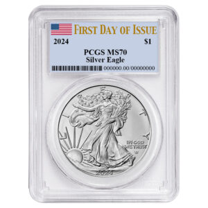 2024 $1 American Silver Eagle PCGS MS70 FDOI Flag Label