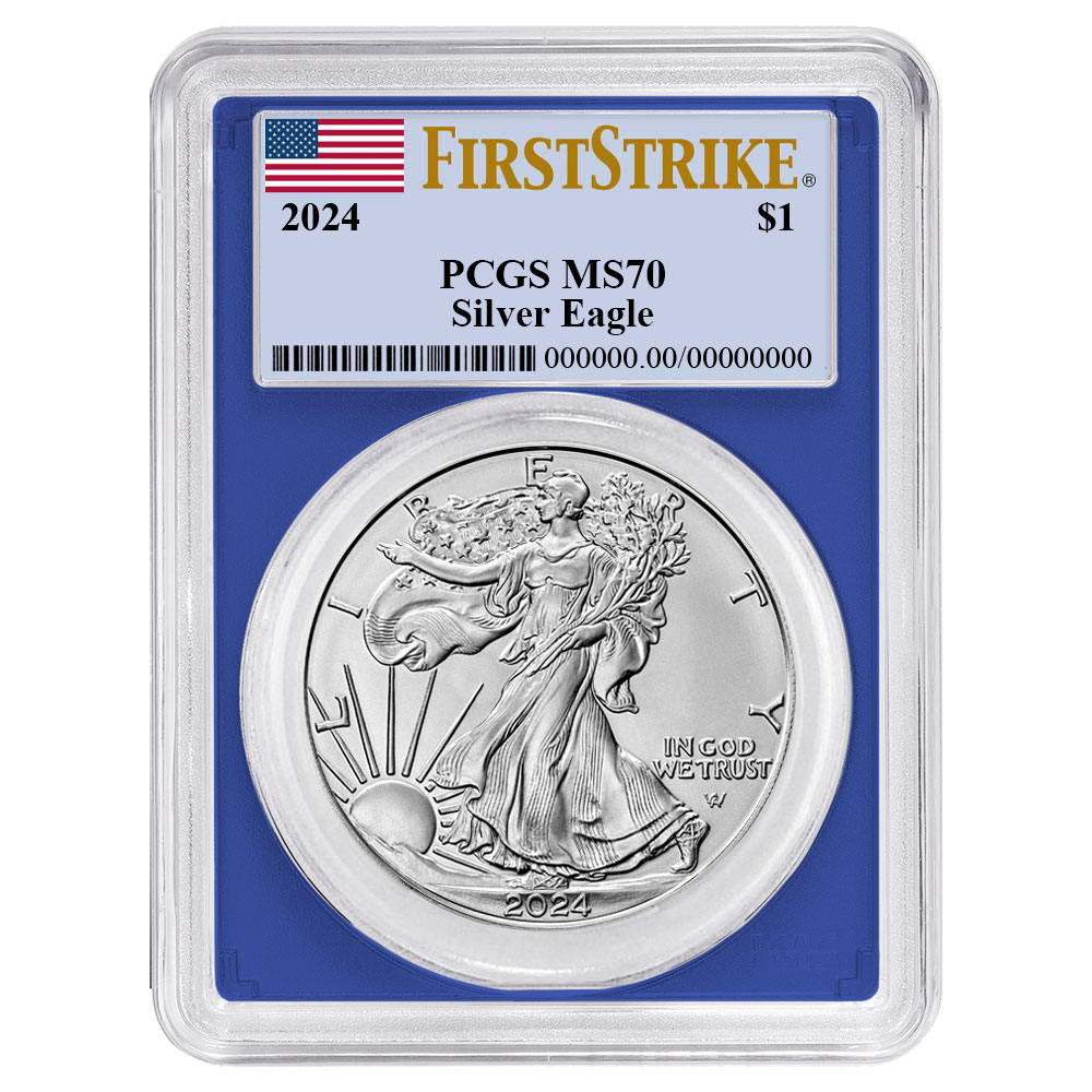 2024 $1 American Silver Eagle PCGS MS70 FS Flag Label Blue Frame