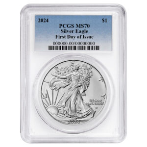 2024 $1 American Silver Eagle PCGS MS70 FDOI Blue Label White Frame