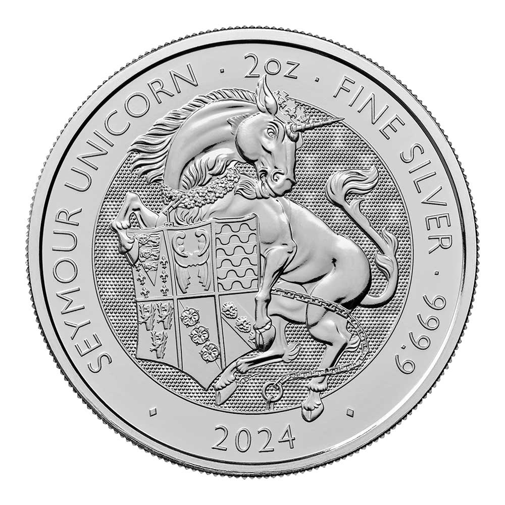 2024 5 Pound 2 oz Silver Royal Tudor Beasts Seymour Unicorn Brilliant Uncirculated