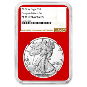 2024-W Proof $1 American Silver Eagle Congratulations Set NGC PF70UC Brown Label Red Core
