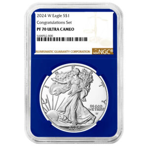 2024-W Proof $1 American Silver Eagle Congratulations Set NGC PF70UC Brown Label Blue Core