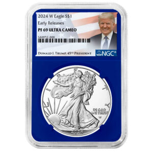 2024-W Proof $1 American Silver Eagle NGC PF69UC ER Trump Label Blue Core