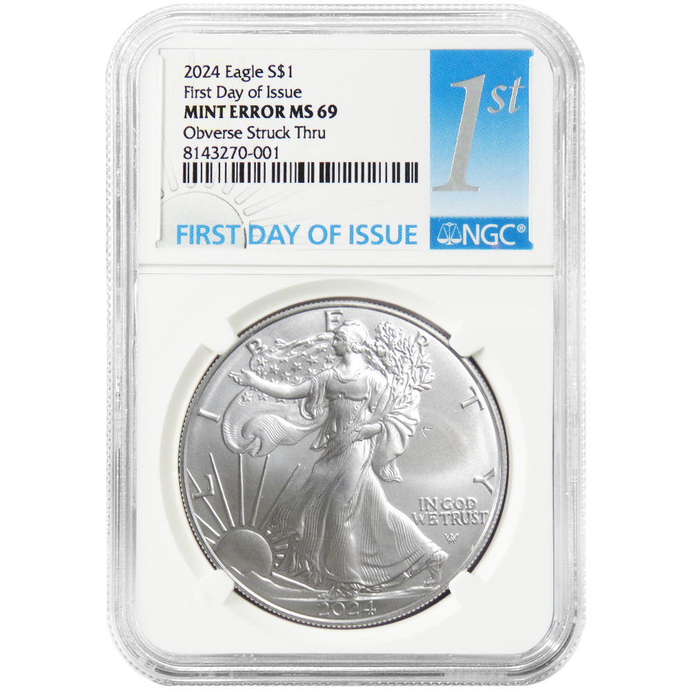 2024 1 $ American Silver Eagle NGC MS69 FDI Prägefehler Vorderseite Strike Thru - Bild 1 von 2