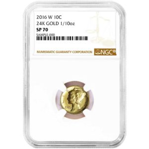 2016-W 1/10 oz Gold Centennial Mercury Dime NGC SP70 Brown Label