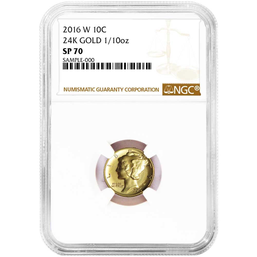 2016-W 1/10 oz Gold Centennial Mercury Dime NGC SP70 Brown Label