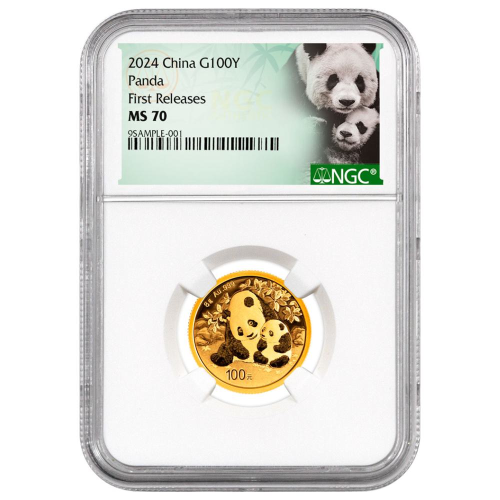 2024 China 8 gm Gold Panda NGC MS70 FR with Panda Label