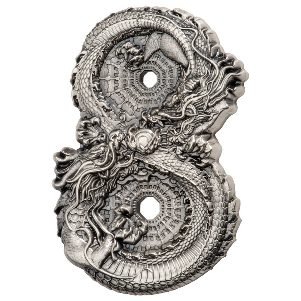 2024 High Relief 3 oz Antiqued Silver Figure 8 Dragon - Pinehurst Coins