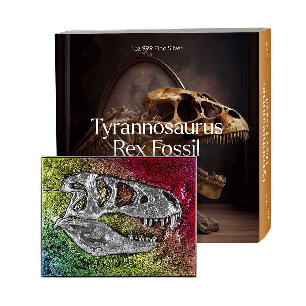 Ｔレックス化石発見記念銀貨 2023 Chad 15 oz Bi-Metal T-Rex Fossil Colorized UHR Coin