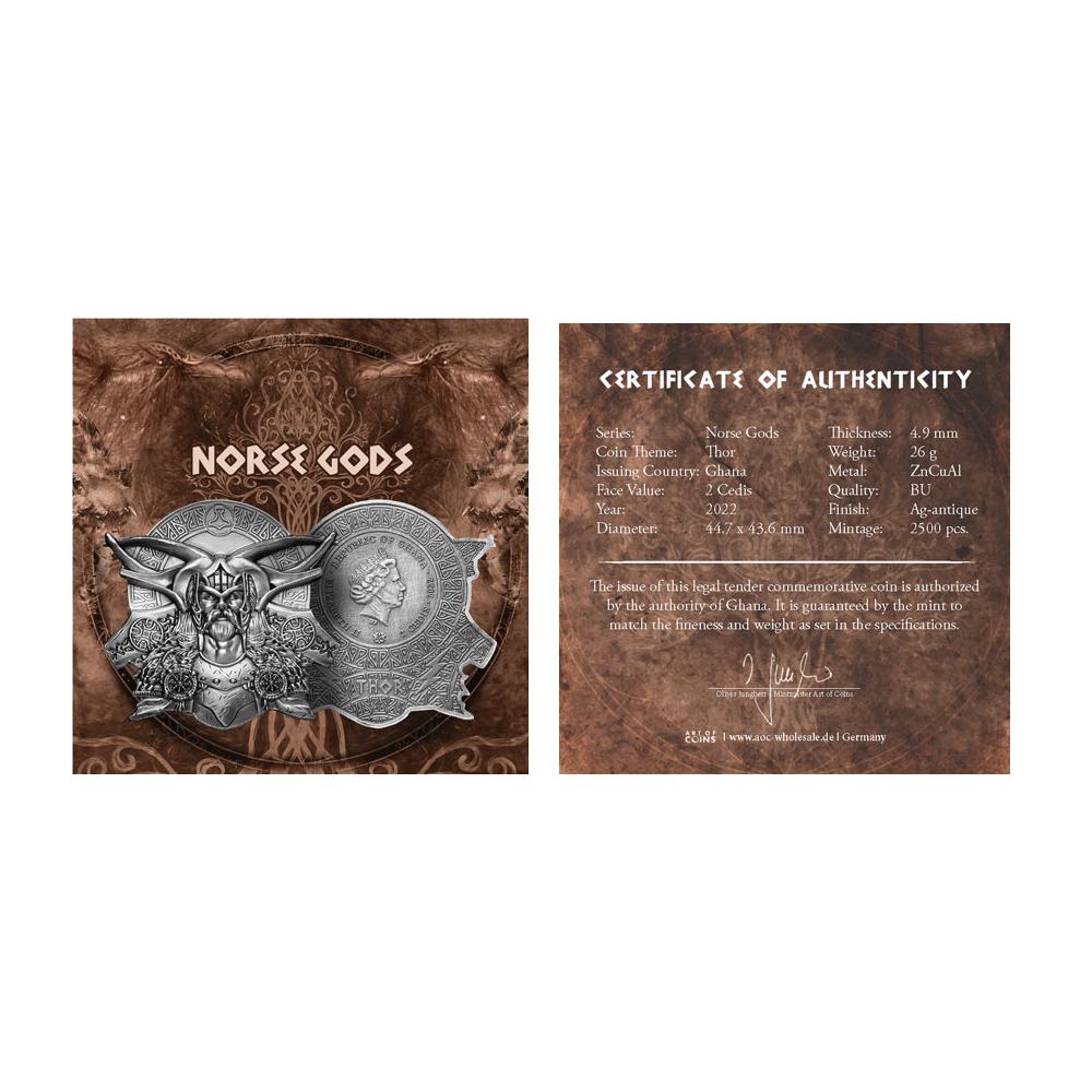 2022 2 Cedis Ghana Norse Gods Thor Ultra High Relief Silver Plated Antiqued  Coin BU