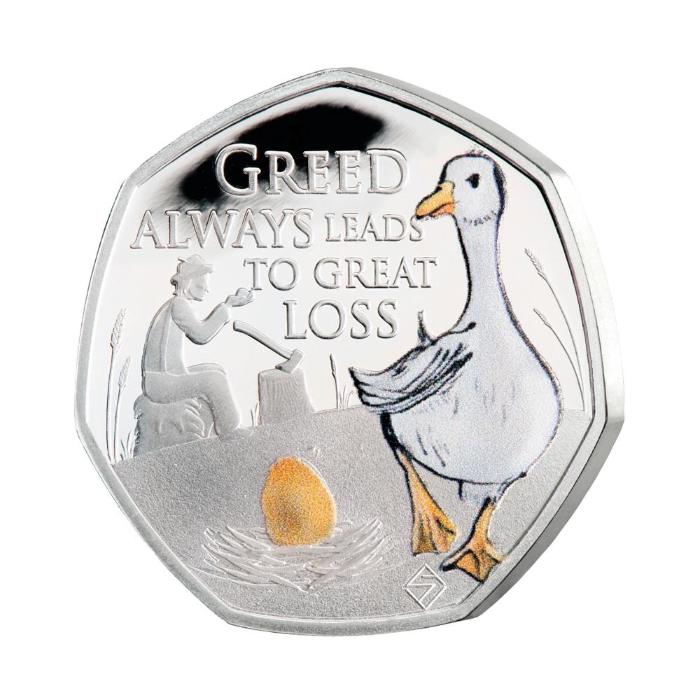 2022 50p Proof Saint Helena Aesop Fables The Goose that Laid the Golden Egg 8g Silver Colorized Coin