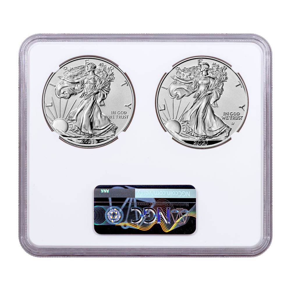 2021 $1 Type 1, Type 2 Reverse Proof American Silver Eagle