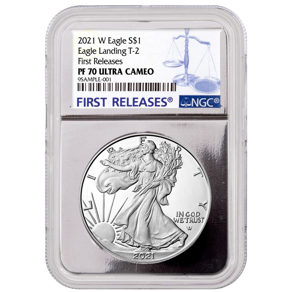 2021-W Proof American Silver Eagle Type 2 NGC PF70 UC FR Silver Foil Core Obverse