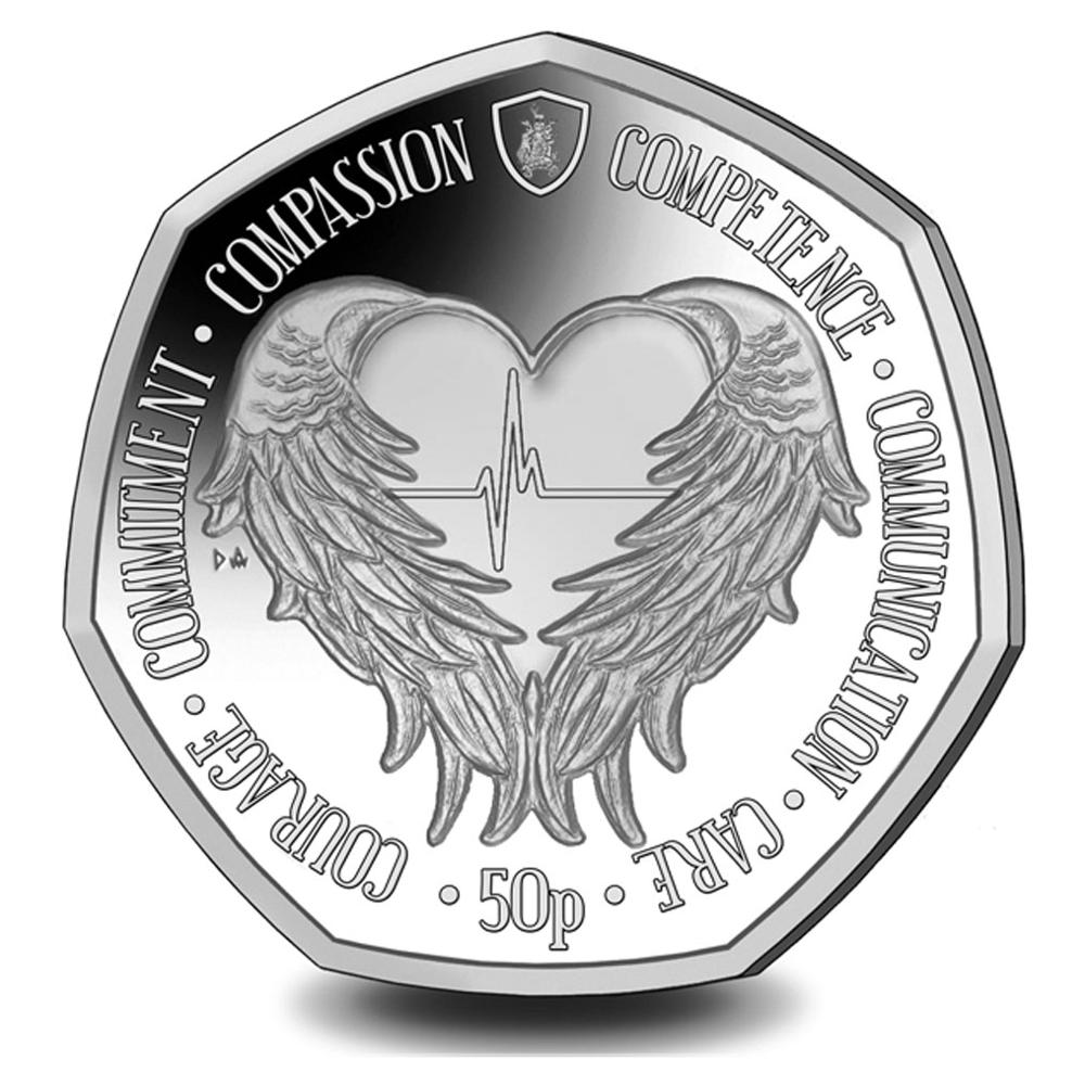 2021 South Georgia and the South Sandwich Islands Angel Wings Heptagonal Shaped 8 g CuNi 50p Coin BU