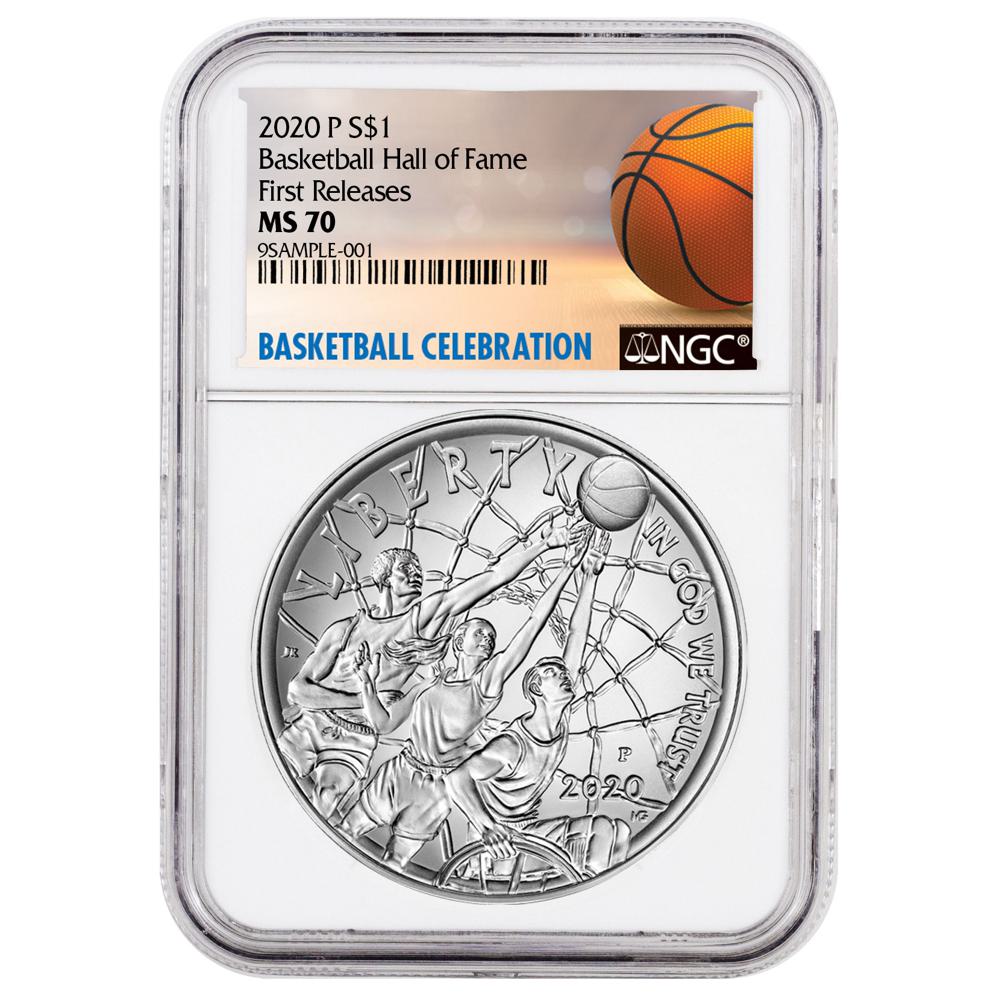 2020-P $1 Basketball Hall of Fame Silver Dollar Coin NGC MS70 FR