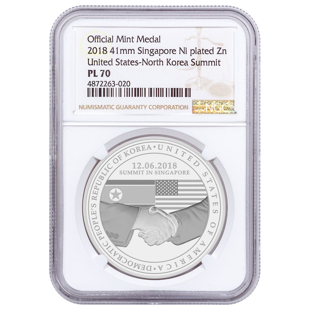 2018 Singapore United States - Korea Summit 20g Nickel-Plated Zinc Prooflike Medal NGC PL70