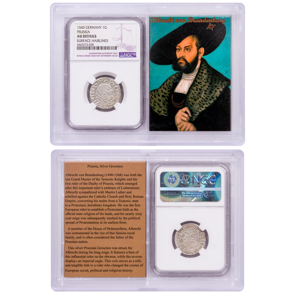 1525-1569 Prussia, Silver Groschen - Albrecht von Brandenburg NGC AU Story Vault