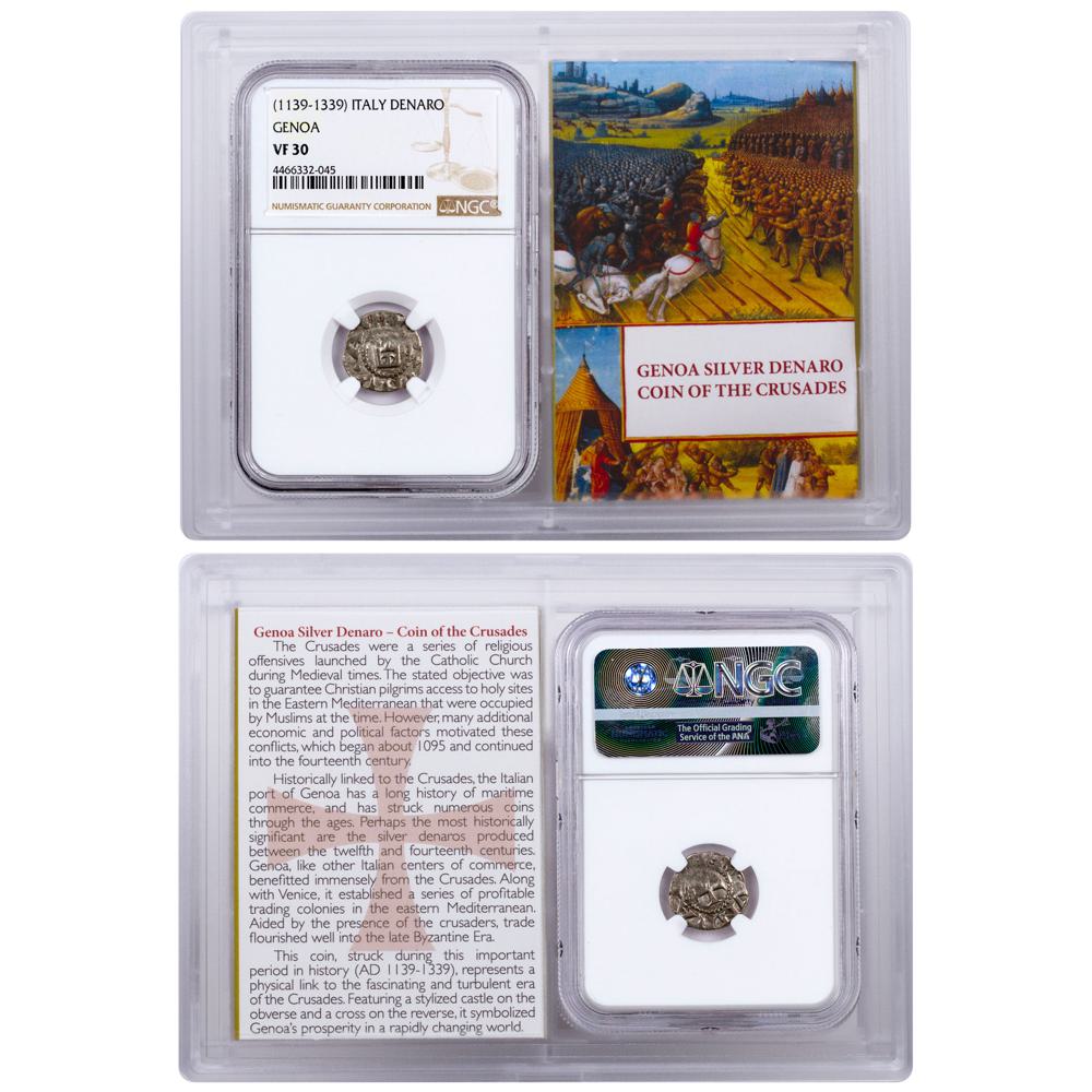 1139-1339 Italy, Republic of Genoa Silver Denaro NGC VF30 (Story Vault)