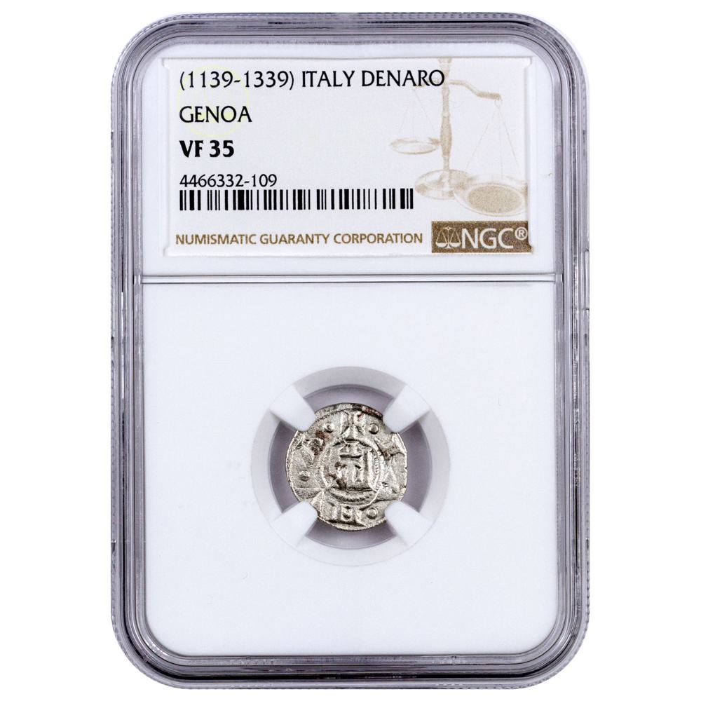 1139-1339 Italy, Republic of Genoa Silver Denaro NGC VF35 (Story
