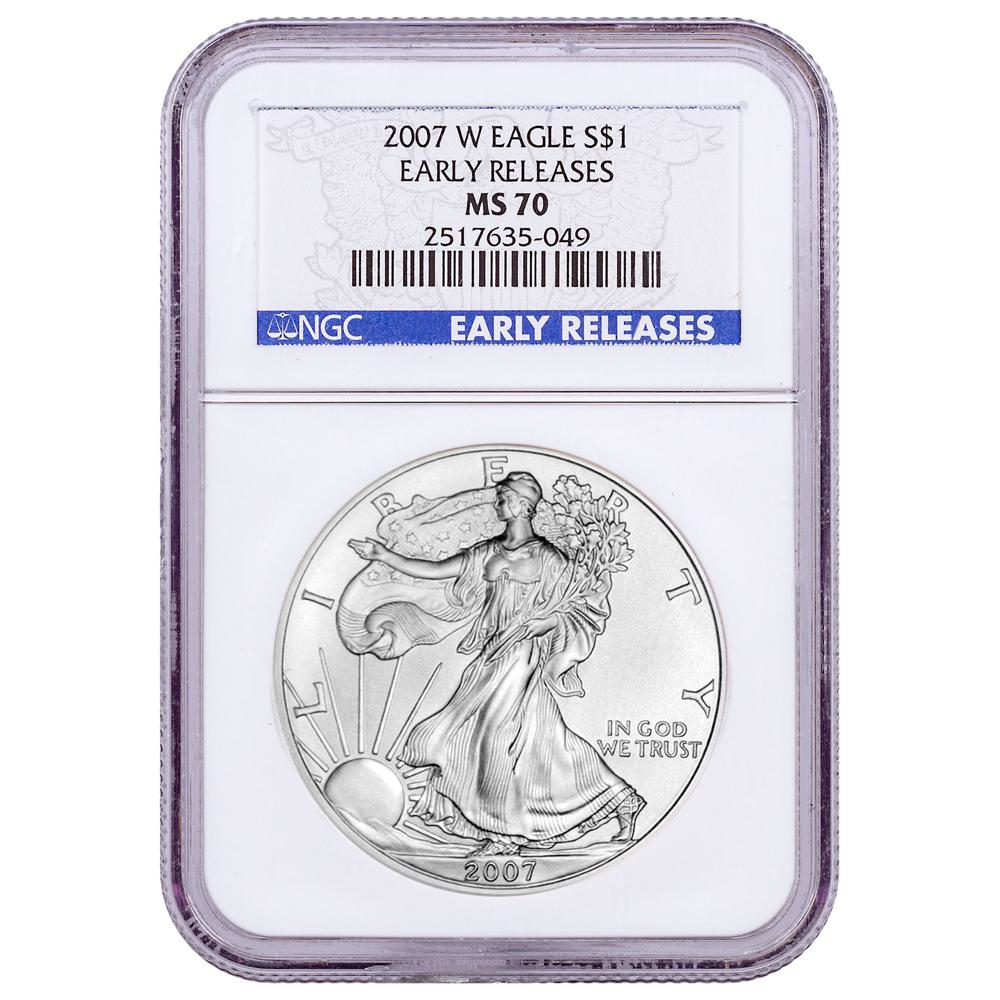 2007-W Burnished $1 American Silver Eagle NGC MS70 ER Blue Label
