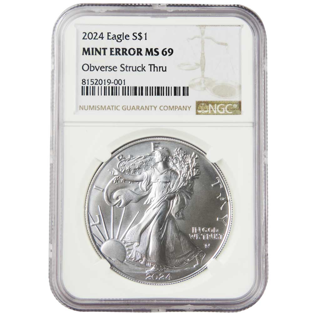 2024 $1 American Silver Eagle NGC MS69 Mint Error Obverse Strike