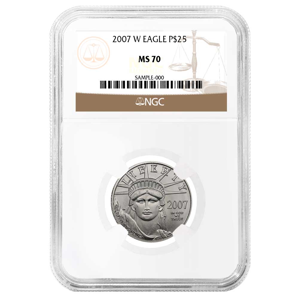 2007-W Burnished $25 American Platinum Eagle 1/4 oz NGC MS70 Brown